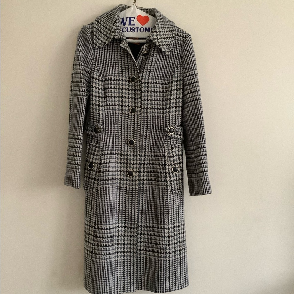 Tory Burch Blue and Green Houndstooth Trench Coat
